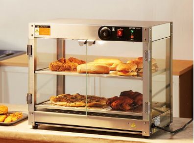 800W Food Warmer Display Cabinet 201 stainless steel 2 Tiers Hot Cabinet for Fast-food Restaurants, Breakfast Shops