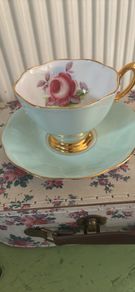 Vintage Royal Albert Turquoise & Rose Duo