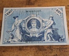 German Empire, 100 Mark 1908, 7 February 1908, circulated, green seal - free standard postage