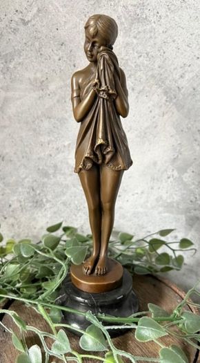 The Sad Girl - Bronze, Marble, Signed