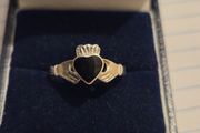 925 Sterling Silver Claddagh with Onyx Stone Ring - Fully hallmarked