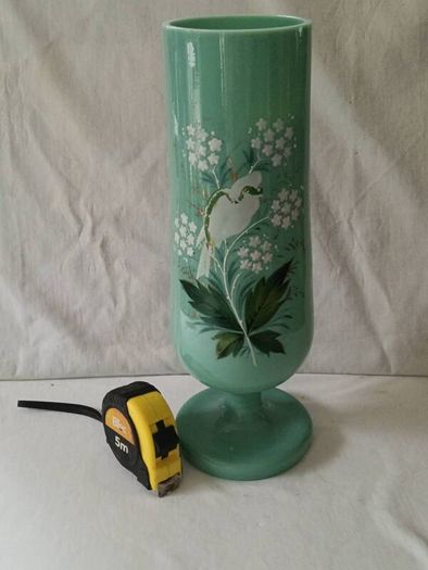 Art Deco Green Opaline Glass Vase..12.5 Inches