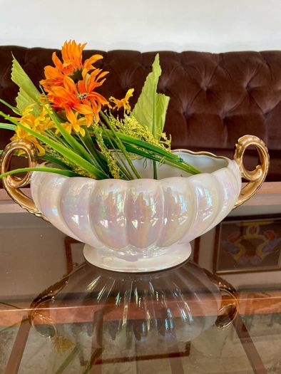 Vintage H J  Wood Burslem Pearlescent Lustre Mantel Vase with Gold Handles