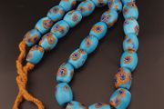 Vintage Blue Millefiori Glass Beads Strand Necklace 22 inches Long