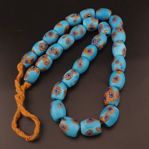 Vintage Blue Millefiori Glass Beads Strand Necklace 22 inches Long