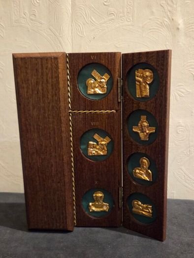Vintage Wooden Stations of the Cross Triptych