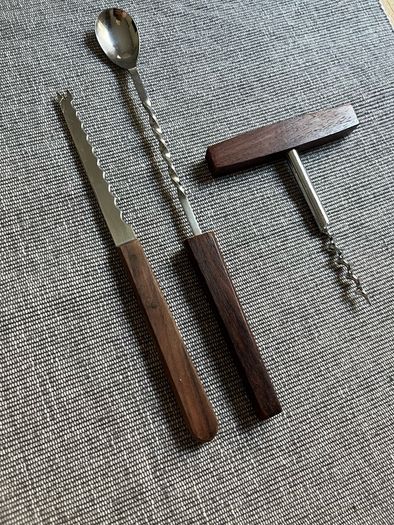 Vintage Teak-Handled Bar Tool Set (3 Pieces)