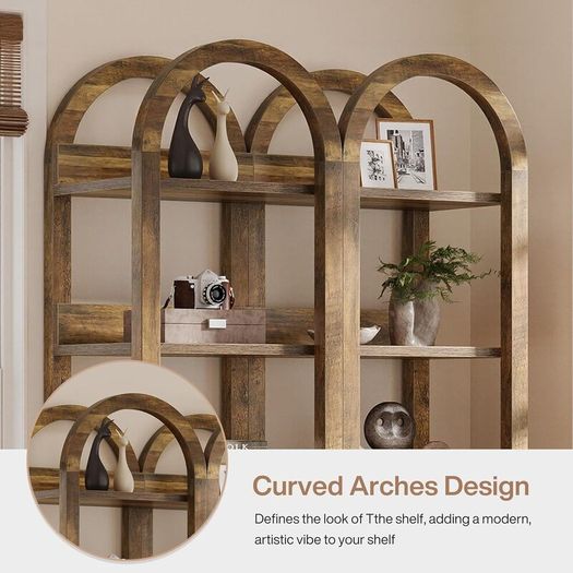 6 Tier Slim Bookcase 71 Inch Tall Arched Bookcase with Shelves for Small Space Narrow Display Shelf Wood Open Storage Shelf