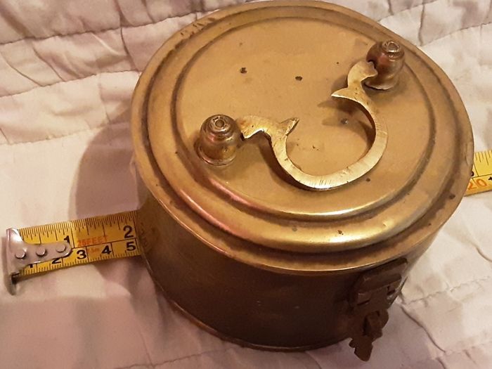 round vintage brass tobacco tin ( possibly bread )