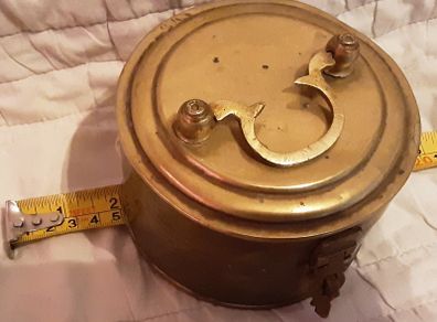 round vintage brass tobacco tin ( possibly bread )