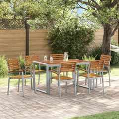 Garden Dining Set 7 pcs Grey and brown Solid acacia wood