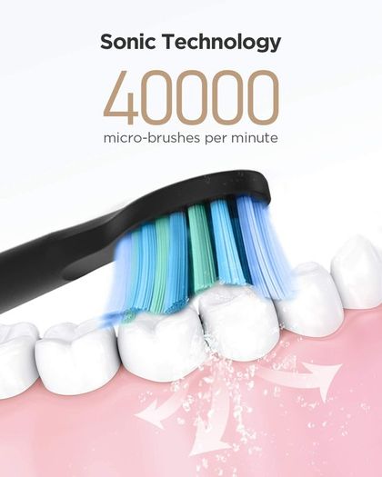 Fairywill Sonic Toothbrush,Electric Toothbrush Clean Teeth Like a Dentist Rechargeable 4 Hours Charge Minimum 30 Days Use 5 Optional Modes,3 Brush Heads Black