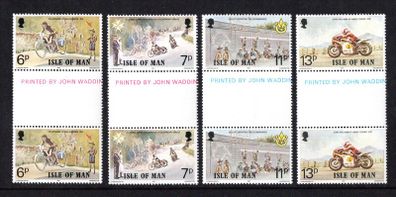 1977 Isle of Man Linked Anniversaries (FA Applebee, St John Ambulance, Scouts working scoreboard & John Williams) Commemorative Stamp Gutter Pairs Mounted Mint (Mount in gutter)