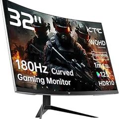 32 Inch Curved Monitor VA 1500R, 2K QHD 1440P@180Hz Gaming Monitor, 1ms MPRT, Adaptive Sync, HDR10, 122% sRGB, VESA, HMDI 2.0 / DP 1.4 Compatible with Desktop, Laptop, PS5, Xbox and More