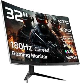 32 Inch Curved Monitor VA 1500R, 2K QHD 1440P@180Hz Gaming Monitor, 1ms MPRT, Adaptive Sync, HDR10, 122% sRGB, VESA, HMDI 2.0 / DP 1.4 Compatible with Desktop, Laptop, PS5, Xbox and More