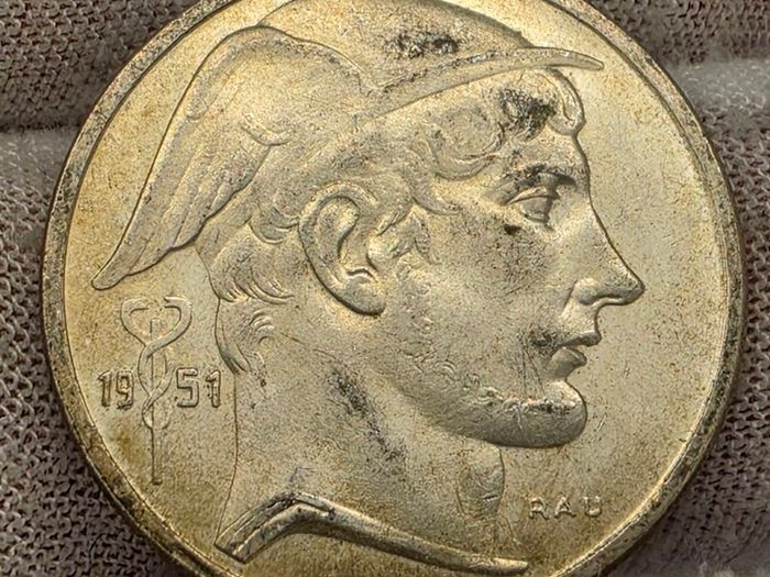 Belgium 1951 Silver 50 Francs Coin