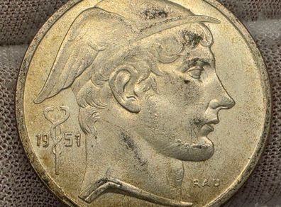 Belgium 1951 Silver 50 Francs Coin