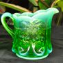 Vintage Mosser Green Opalescent Glass Creamer and Sugar Bowl Set Cherry Pattern Image 3