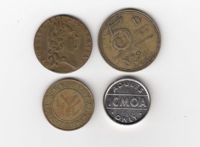Goldsmith Harrogate George III Gaming Token, and 3 other tokens (No: 394)