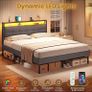 King Size Bed Frame 150x200 with Storage Upholstered Bed Frame with LED Lights & Charging Station Upholstered Storage Headboard/Under Bed Storage Noise Free Image 8