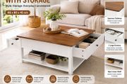 Square Coffee Table with Storage Drawers Walnut and White Living Room Table 80 x 80 cm