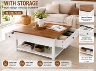 main image for ad Square Coffee Table with Storage Drawers Walnut and White Living Room Table 80 x 80 cm