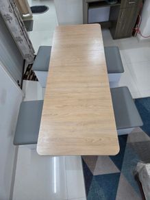 Modular and Wood Finished Dining Table with Stools