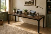 Extra Long 2 Person Computer Desk 200 cm Rustic Brown and Black