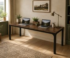 Extra Long 2 Person Computer Desk 200 cm Rustic Brown and Black