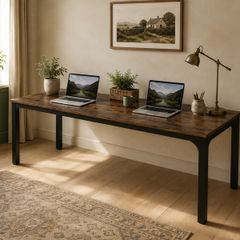 Extra Long 2 Person Computer Desk 200 cm Rustic Brown and Black