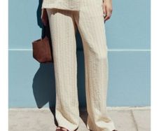 Brand New Zara Striped Wide Straight Leg Trousers - Size - Large - RRP - 39.95