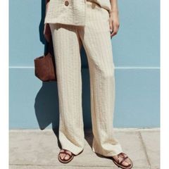 Brand New Zara Striped Wide Straight Leg Trousers - Size - Large - RRP - 39.95