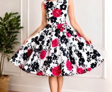 Belle Poque Floral Fit & Flare Dress UK 14/16 Full Skirt Vintage Style