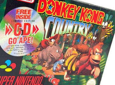 Donkey Kong Country with Go Ape CD for Nintendo SNES - Boxed and Beautiful