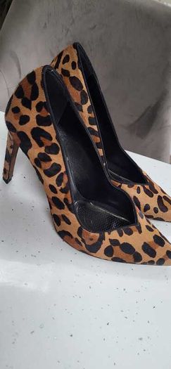 KAREN MILLEN Ella Leather Leopard Print High Heels Sz 7 (Fit 7-7.5UK) - Rrp 175 (New)