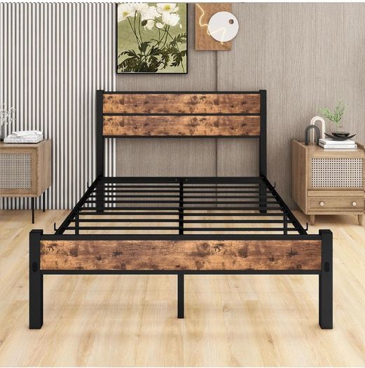 Bed Frame with Wooden Headboard and Footboard