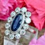Antique 1920s Sapphire & Diamond Cluster Ring - 18ct White Gold & Platinum Image 3