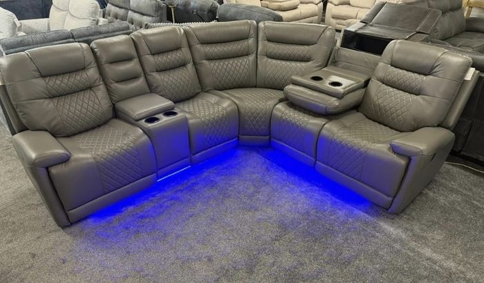 Halifax Leather Electric Recliner Corner Sofa - USB Ports - LED LIGHTS - CUP HOLDERS