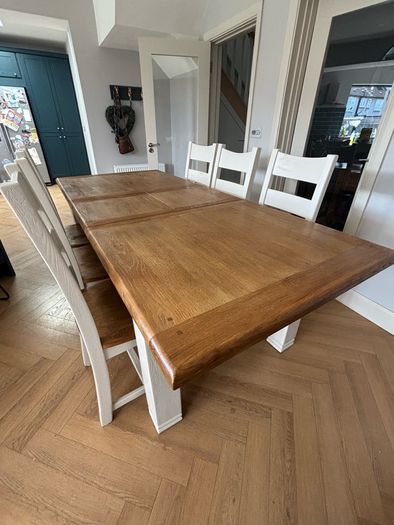Solid Oak Extendable Cream Dining Table & 6 Chairs