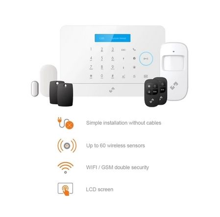 Nivian NVS-A6WG-U1, home security alarm,  Wifi/GSM, expandable KIT up to 60 devices, LCD screen, remote Control via APP, home Alarm