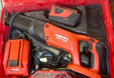 Hilti SR 4-A22 reciprocating saw, a CPC lithium-ion battery, and a charger in its original red case