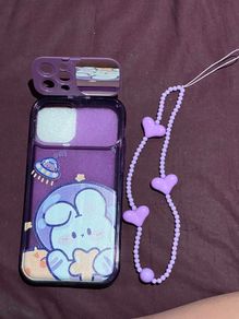 iPhone 12 Pro Case Cartoon Rabbit Print With Invisible Mirror & Lanyard