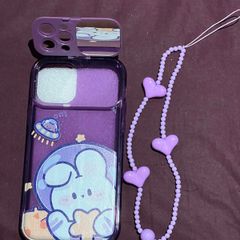 iPhone 12 Pro Case Cartoon Rabbit Print With Invisible Mirror & Lanyard