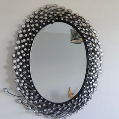 Large Jeweled Oval Wall Mirror.  Contemporary Glam Style