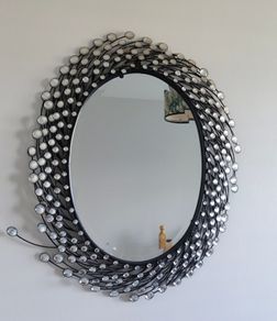 Large Jeweled Oval Wall Mirror.  Contemporary Glam Style