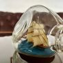 Miniature Antique Tall Ship in a Triangular Dimpled Bottle Image 9