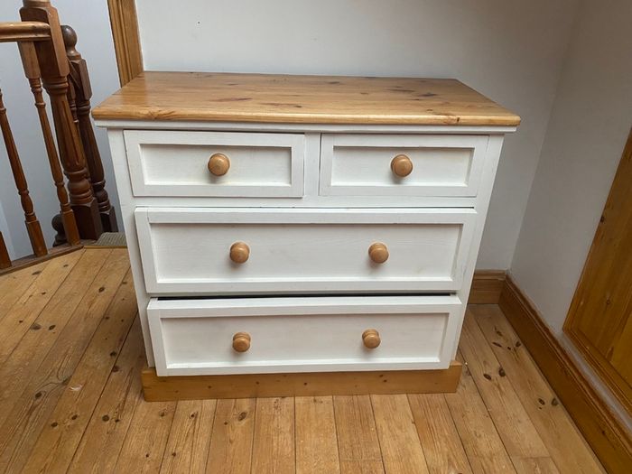 Wooden pine Bedroom Set - slatted double bed, chest of drawers and 2 side lockers