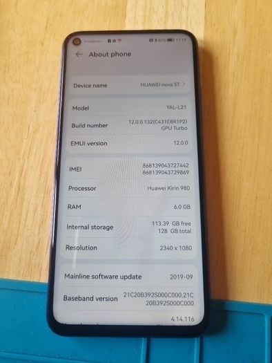 Huawei Nova 5T 128GB 6.26"with 48 MP Camera Unlocked