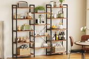 Triple Bookshelf, Large Bookcase with 14 Open Display Shelves, Industrial Book Shelves Book Case for Bedroom, Wide Standing Shelving Unit for Living Room Home Office (Vintage Brown, 5-tier)