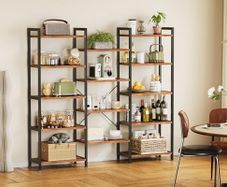 Triple Bookshelf, Large Bookcase with 14 Open Display Shelves, Industrial Book Shelves Book Case for Bedroom, Wide Standing Shelving Unit for Living Room Home Office (Vintage Brown, 5-tier)